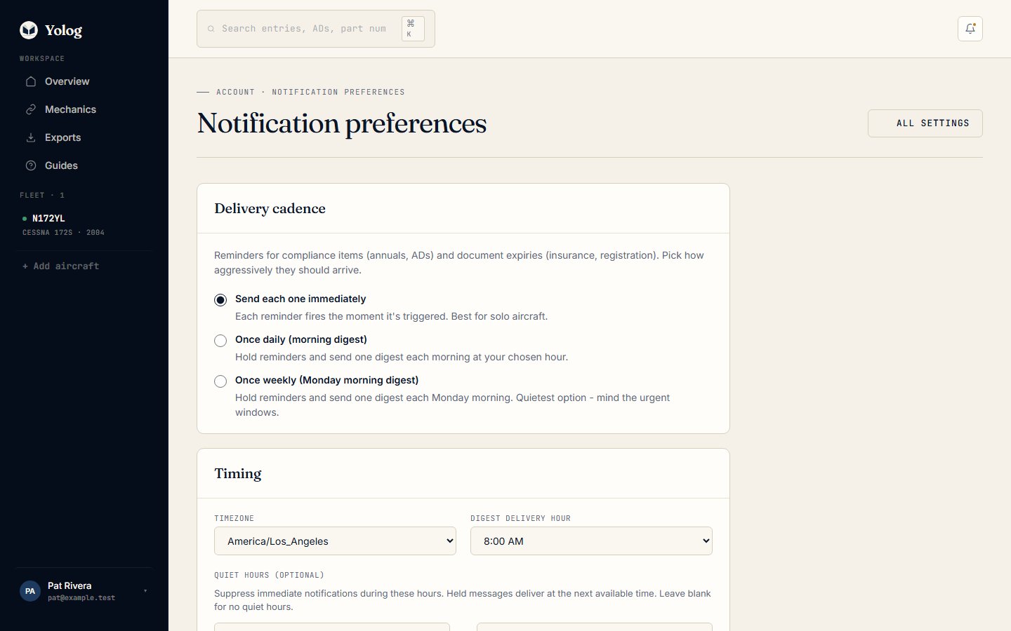 The Notification preferences page
