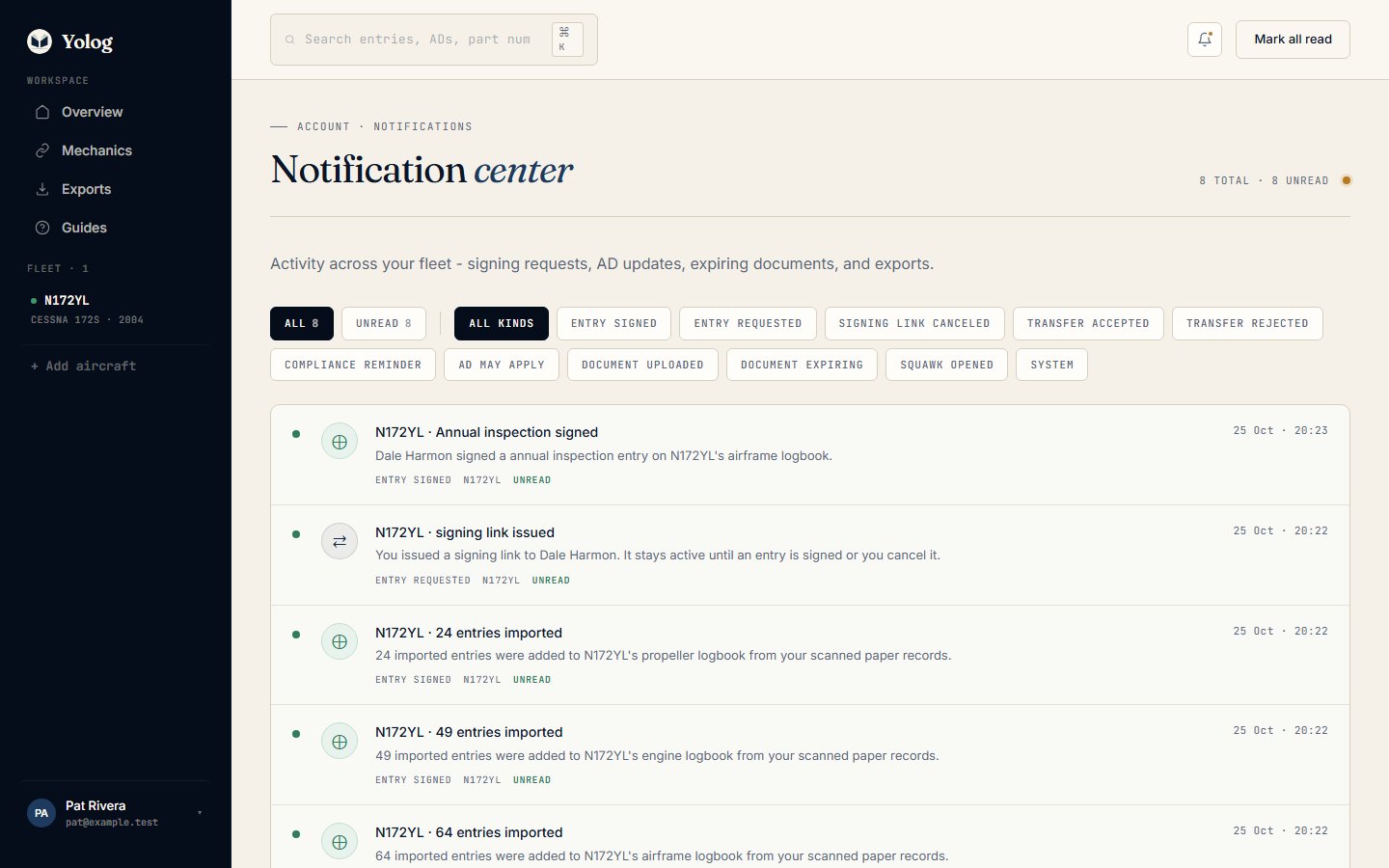 The Notification center with a few recent notifications