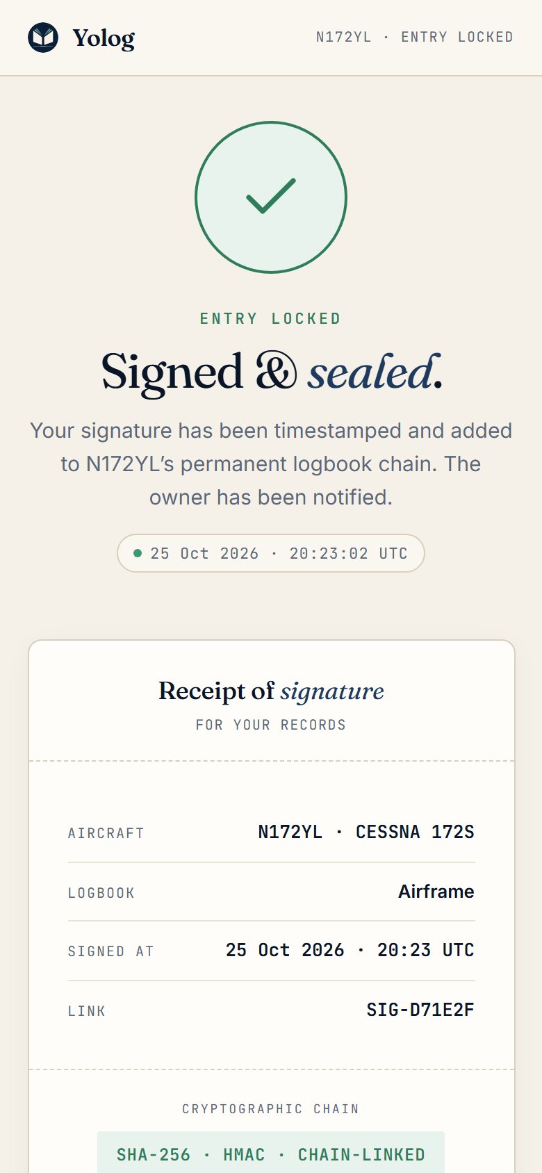 The Signed & sealed receipt on a phone