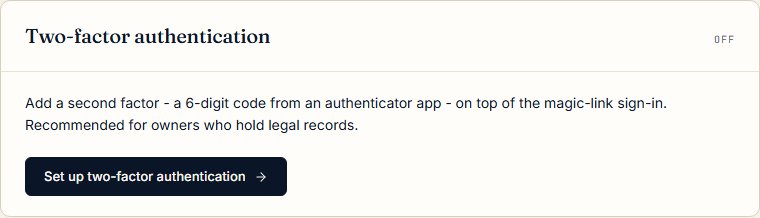 The Two-factor authentication card in Settings